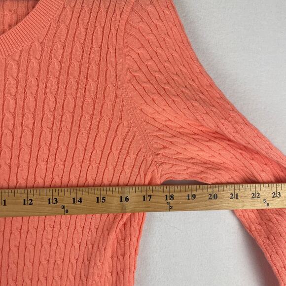 100% Pima Cotton Tangerine Tommy Hilfiger Cable Knit Lightweight Sweater Sz L - Picture 8 of 11